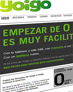 Dos d�as despu�s de haber anunciado que fijar� un l�mite de 60 minutos al d�a, la web de Yoigo sigue destacando que puede hablarse a 0 euros por minuto 