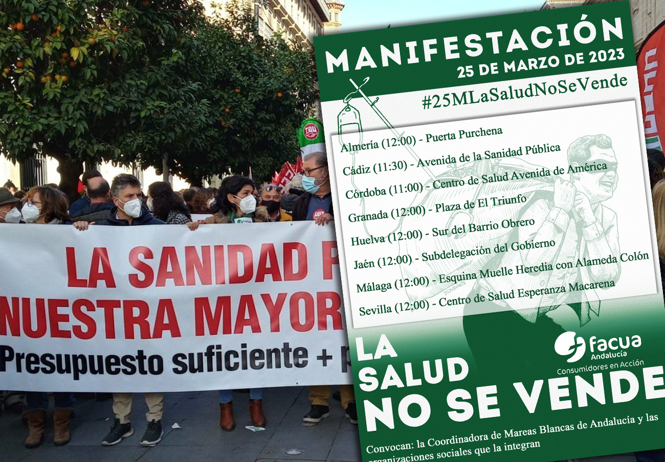 FACUA Andalucía llama a la movilización este 25 de marzo en las ocho provincias por la Sanidad Pública
