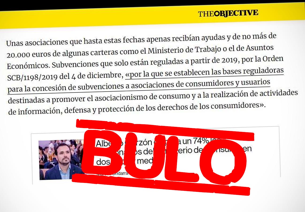 No, Garzón no ha creado las subvenciones a las asociaciones de consumidores: es un bulo de The Objective