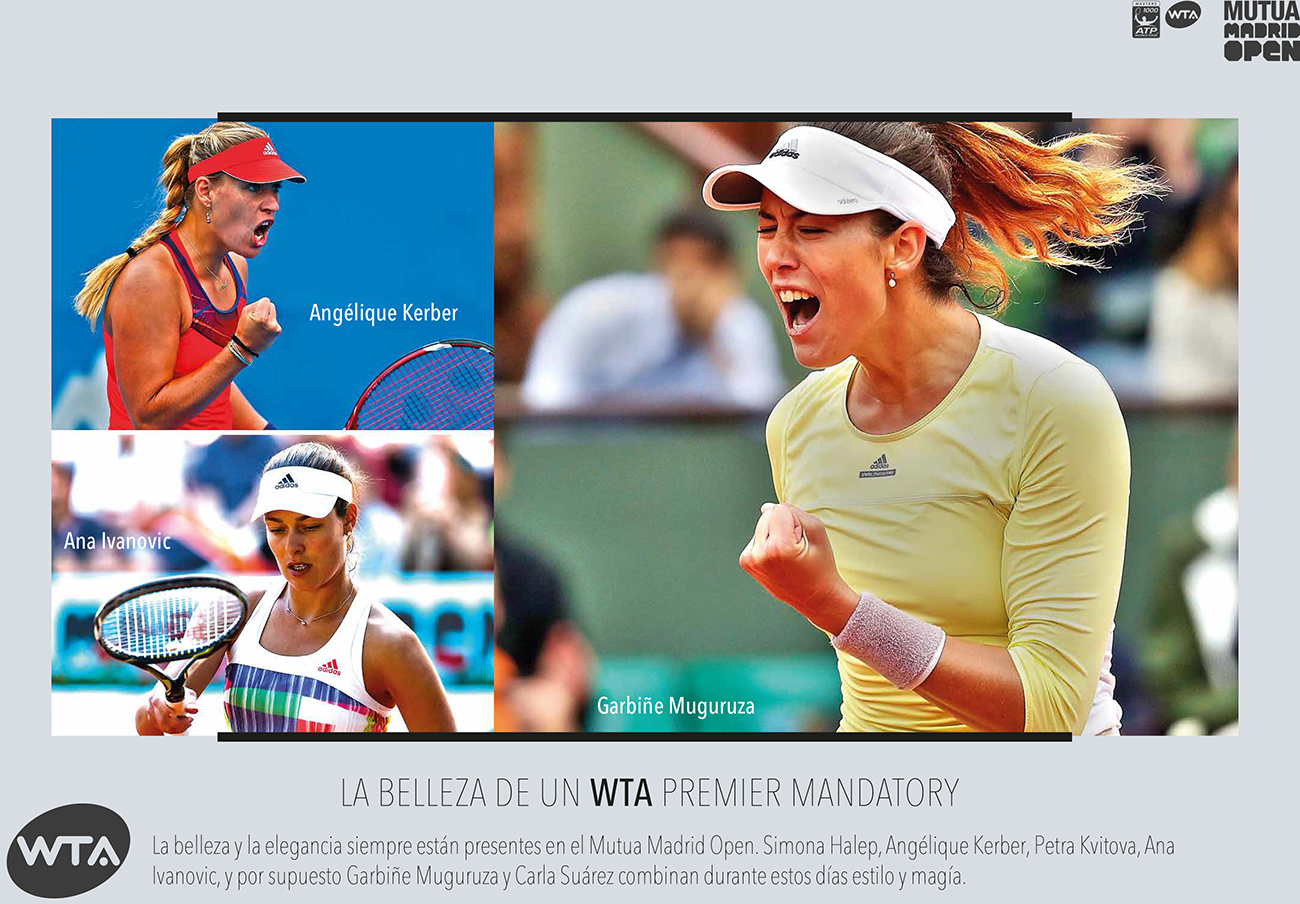 En el folleto de los palcos del Madrid Open los tenistas son las grandes raquetas, mientras que las tenistas son la belleza y la elegancia.