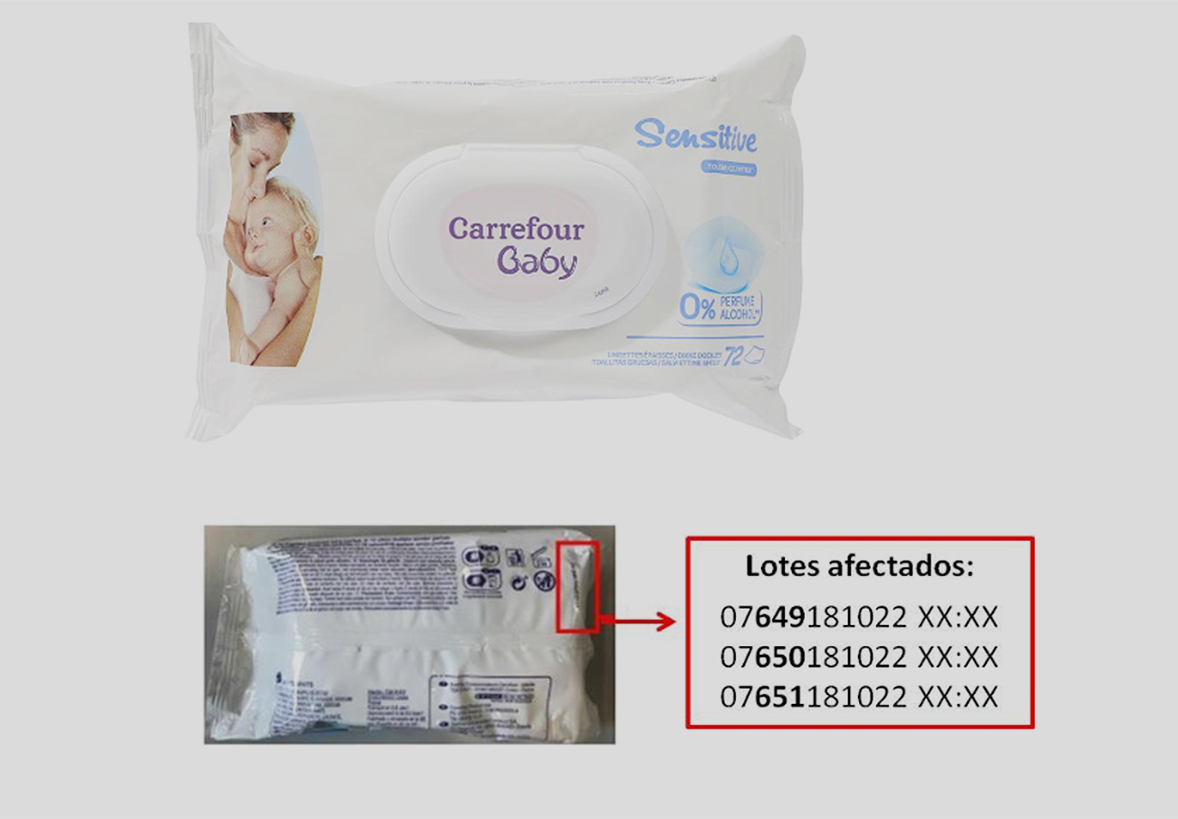FACUA alerta de la retirada de varios lotes de toallitas Carrefour Baby Sensitive por estar contaminados
