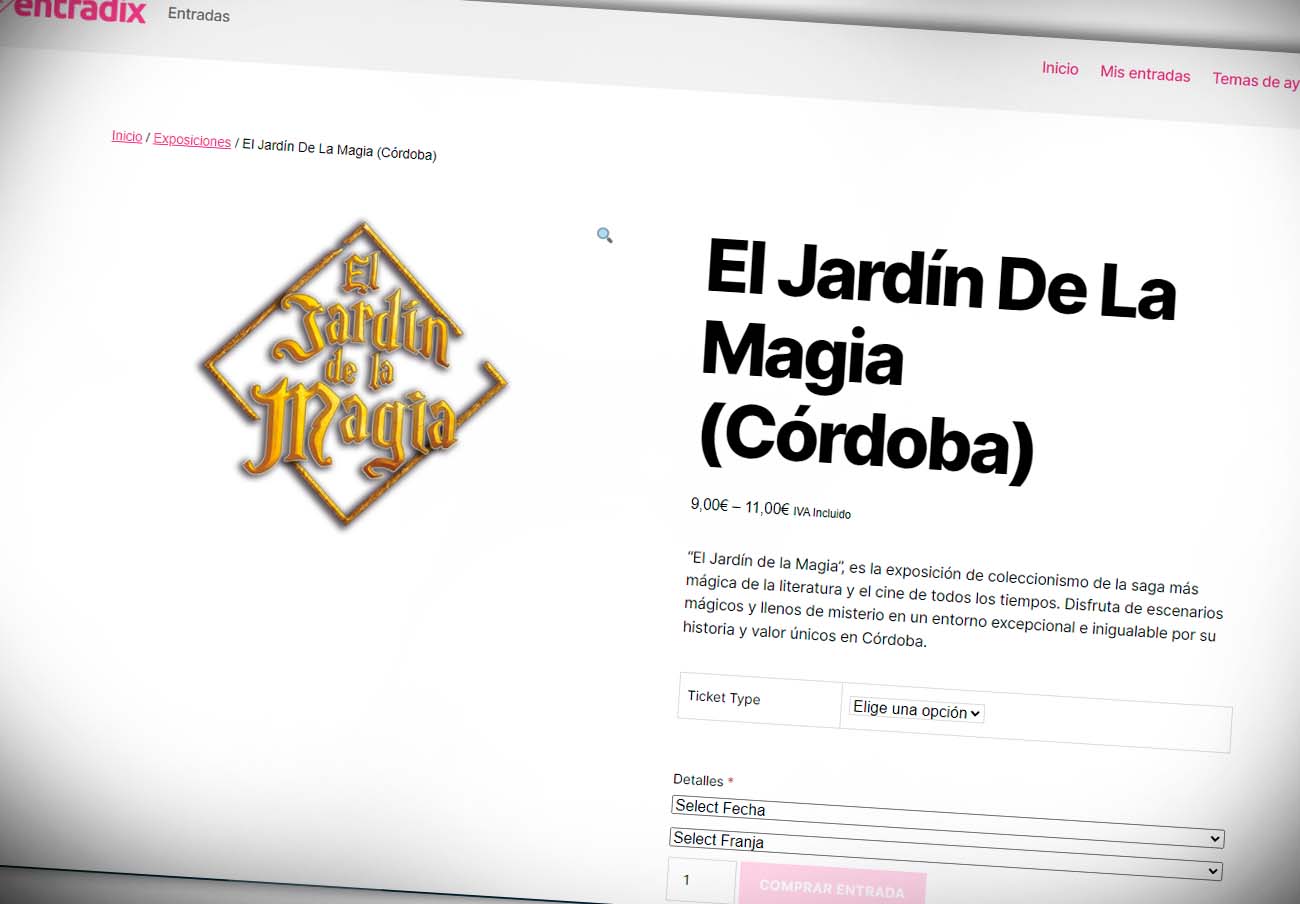 Captura de pantalla de la web de El Jardín de la Magia denunicado por FACUA Córdoba.