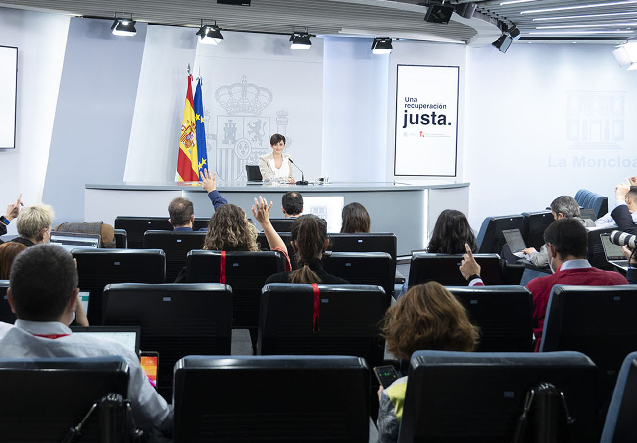 La ministra de Política Territorial y portavoz del Gobierno, Isabel Rodríguez, en rueda de prensa. | Imagen: Moncloa.