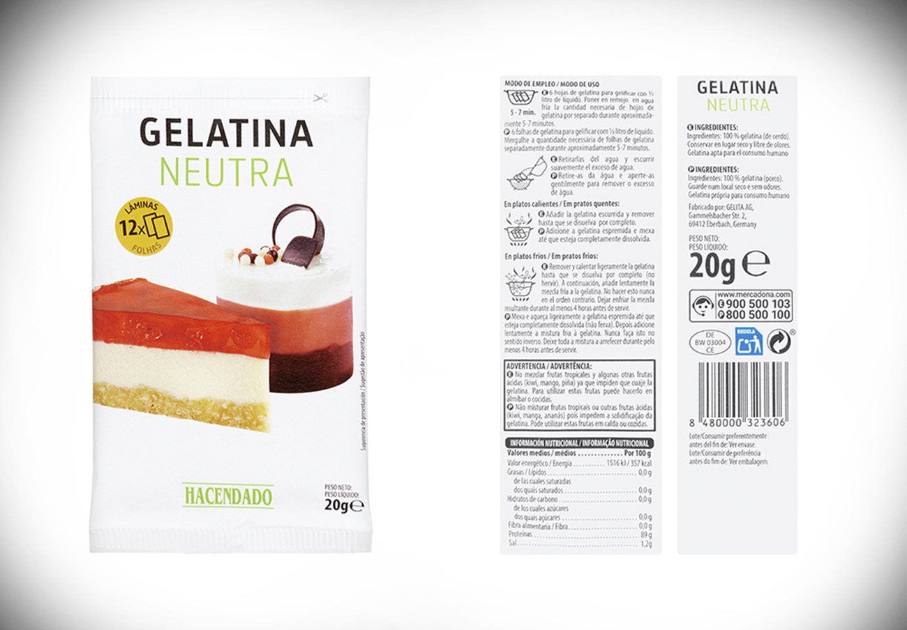 Alertan de la presencia de 'Salmonella' en gelatina neutra en láminas marca Hacendado