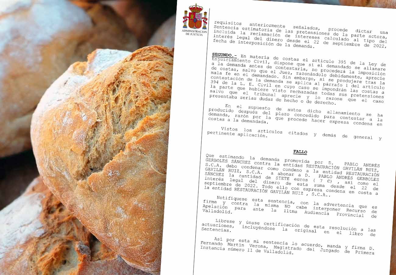 Un restaurante de Almería, condenado a devolver los 7 euros que cobró por el pan a un socio de FACUA
