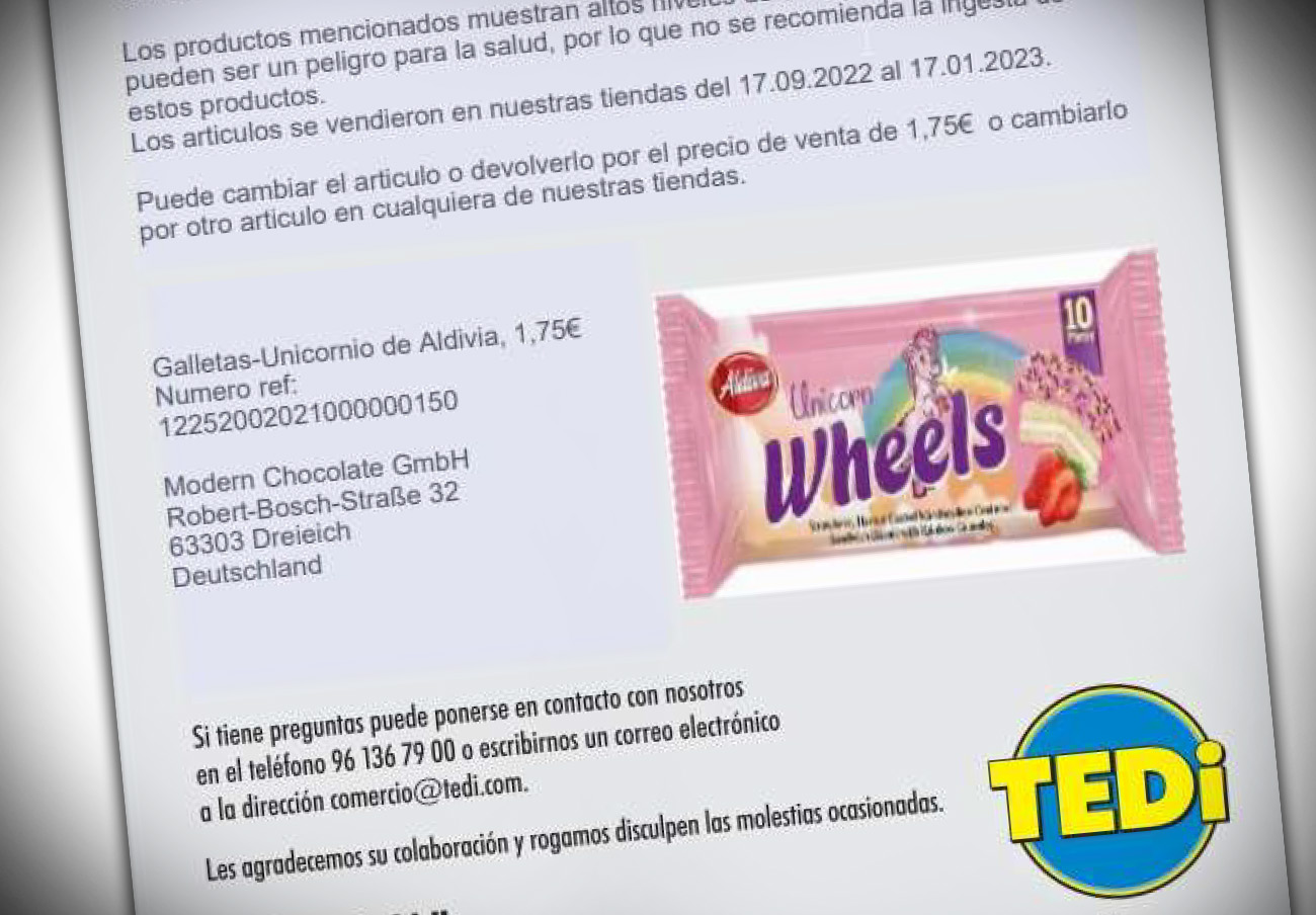 Tedi retira unas galletas de unicornio marca Aldiva por contener sustancias peligrosas para la salud