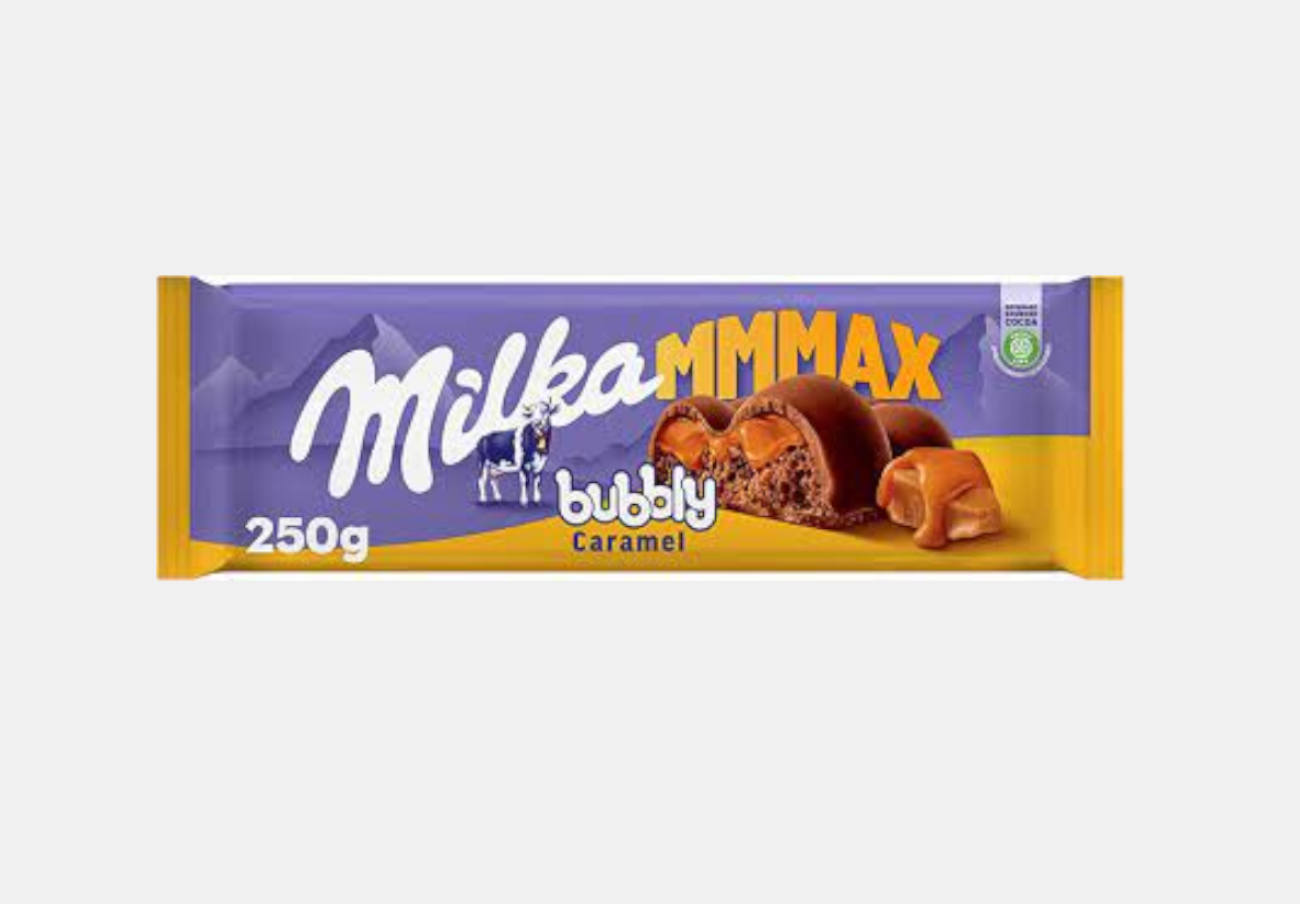 Alérgicos, ojo al etiquetado de un lote de chocolate Milka Mmmax Bubbly Caramel que no está en español