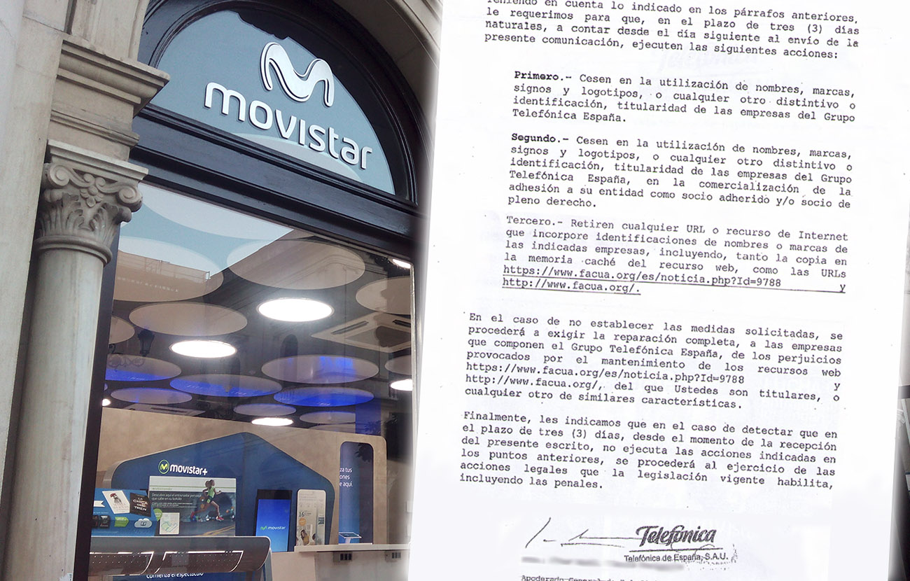 Movistar amenaza a FACUA con una querella si vuelve a mencionar su nombre #MordazaMovistar